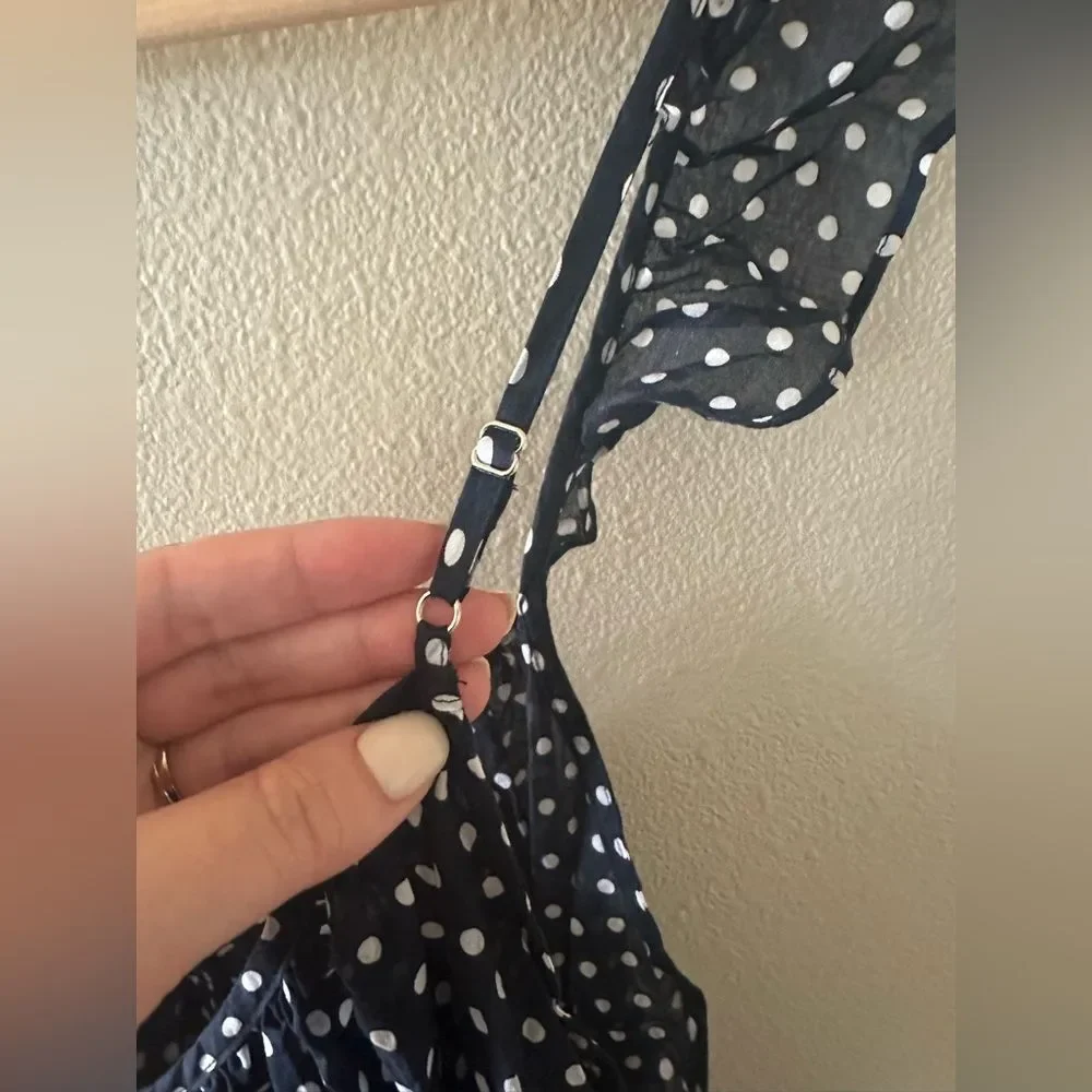 J Crew Beach Navy Polka Dot 100% Cotton Swim Coverup Dress Size L / XL
